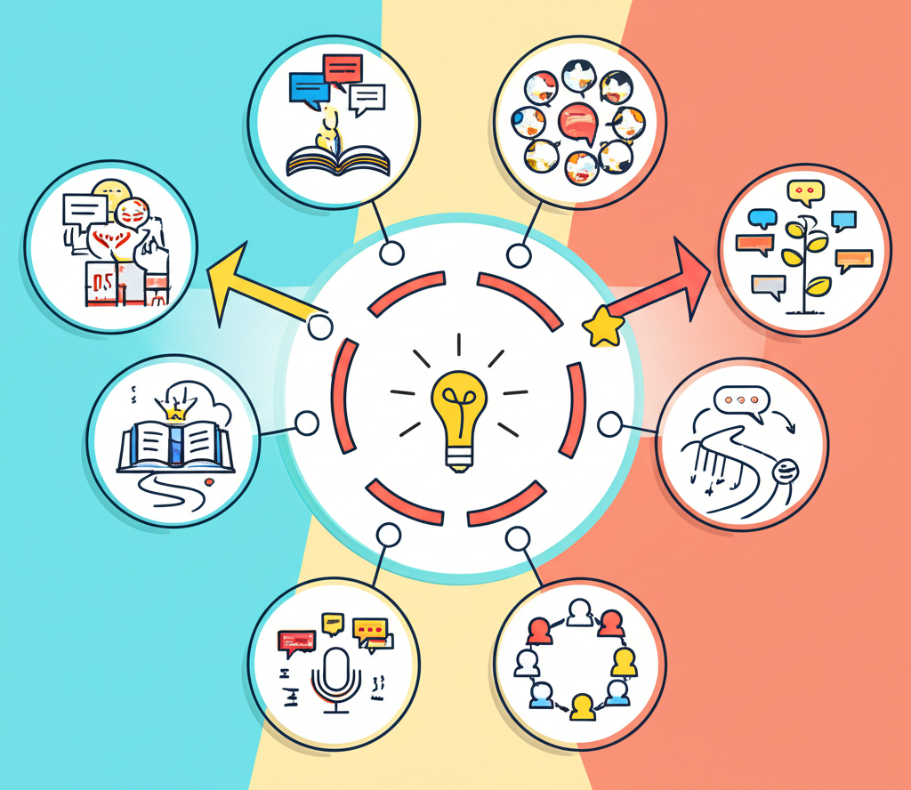 Profissional de saúde sorrindo enquanto anota ideias de conteúdo em um caderno, mostrando criatividade e planejamento.