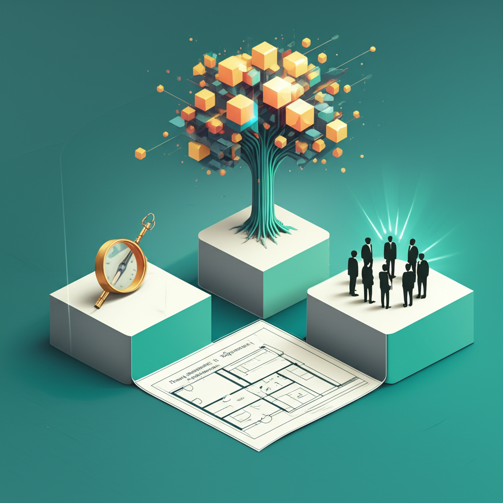 Infográfico com três ícones representando os pilares da estratégia digital: objetivo, público e plataformas.