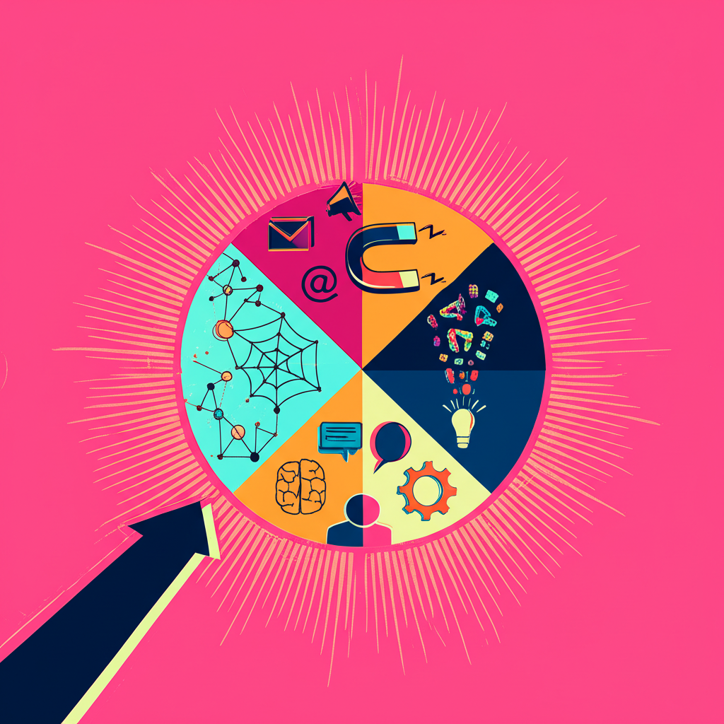 Ícones representando os 4 principais métodos de prospecção: Outbound, Inbound, Indicação e Canais.