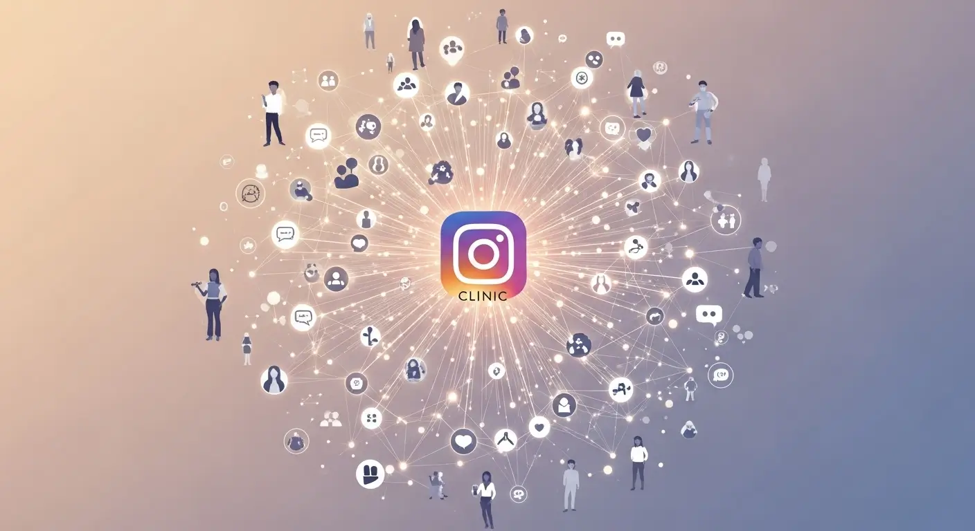 Rede de pessoas conectadas, simbolizando o alcance ampliado e a construção de comunidade no Instagram.